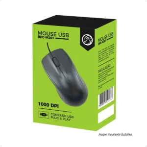 MOUSE ÓPTICO COM FIO BPC-M201 1000 DPI – USB PARA DESKTOP E NOTEBOOK