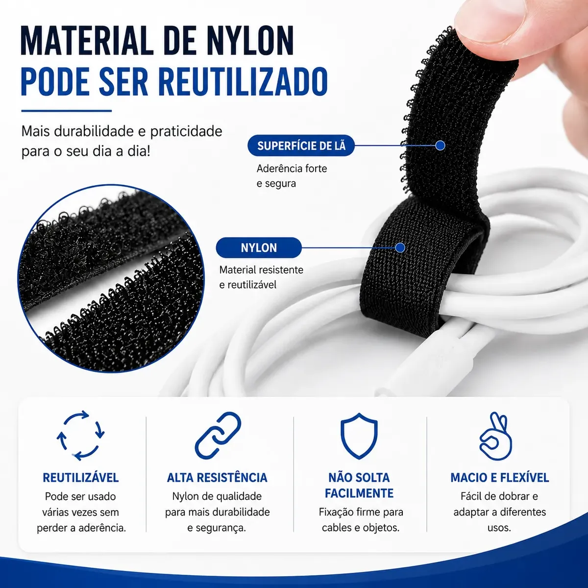 ABRAÇADEIRA VELCRO COM ADESIVO – KIT 20 UNIDADES, FIXAÇÃO FÁCIL E REUTILIZÁVEL - Imagem 2